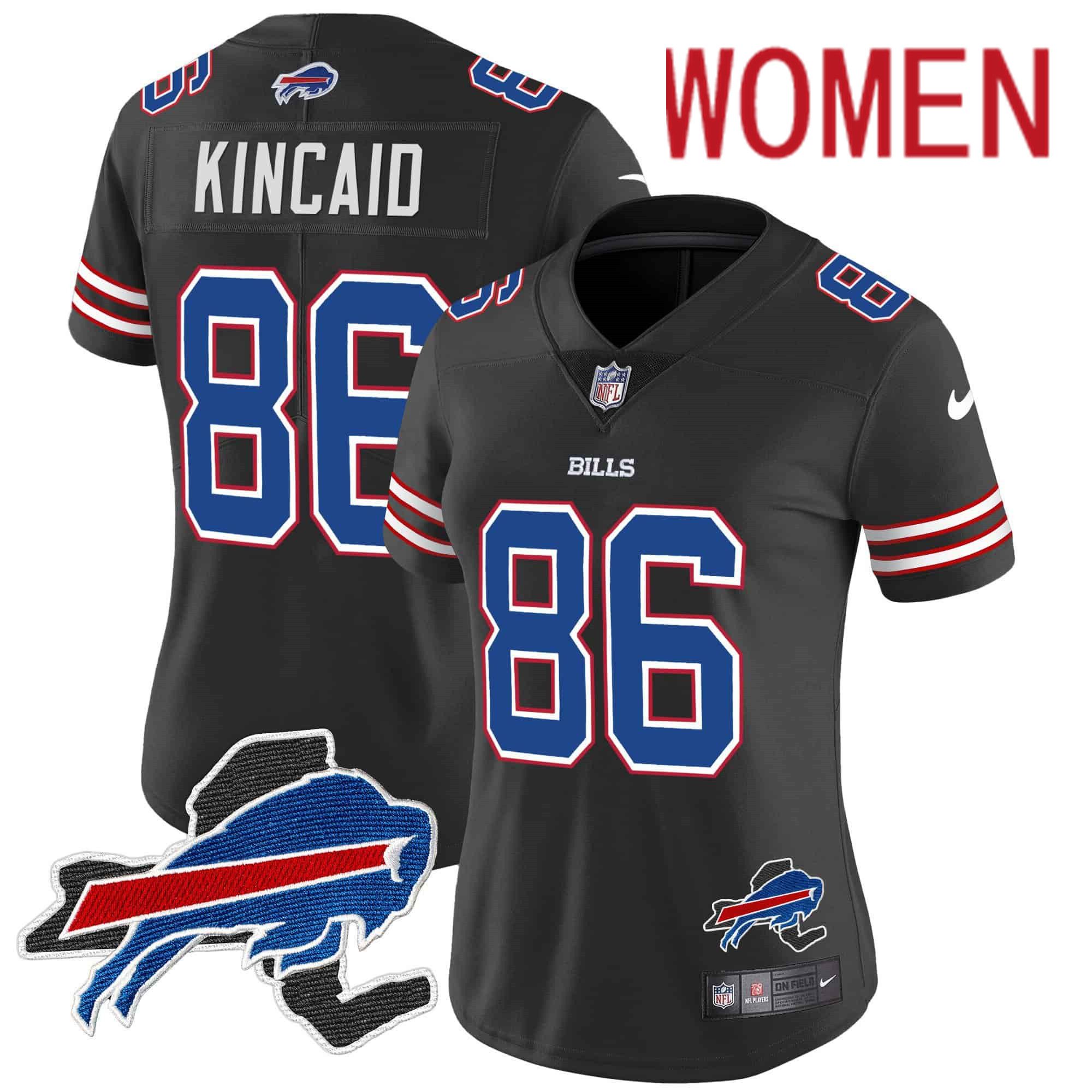 Women Buffalo Bills #86 Kincaid Black 2024 Nike Patch Vapor Limited NFL Jersey style 1
